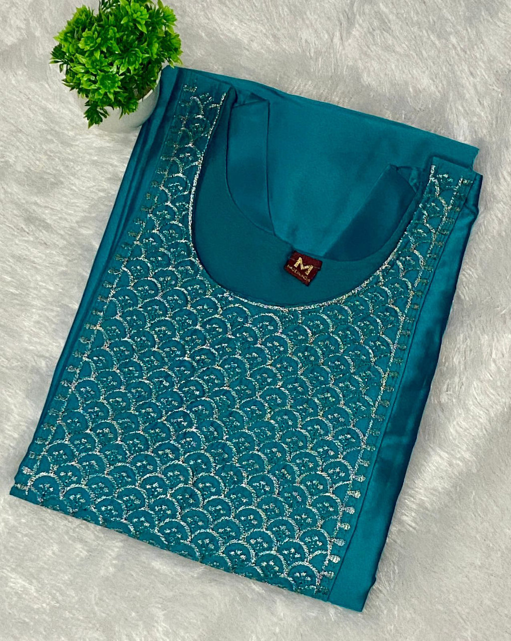 PeacockBlue Satin Kurti