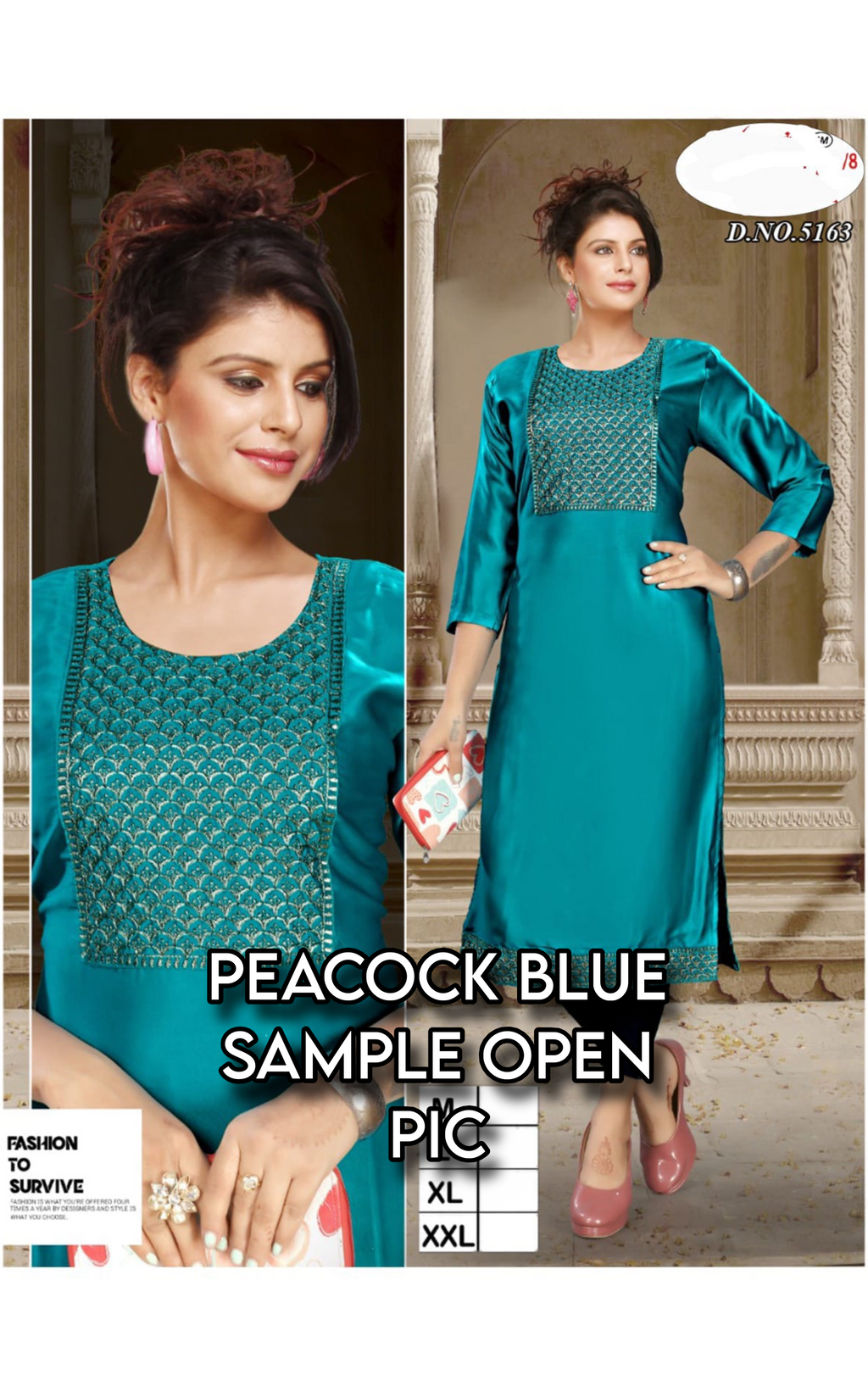 PeacockBlue Satin Kurti
