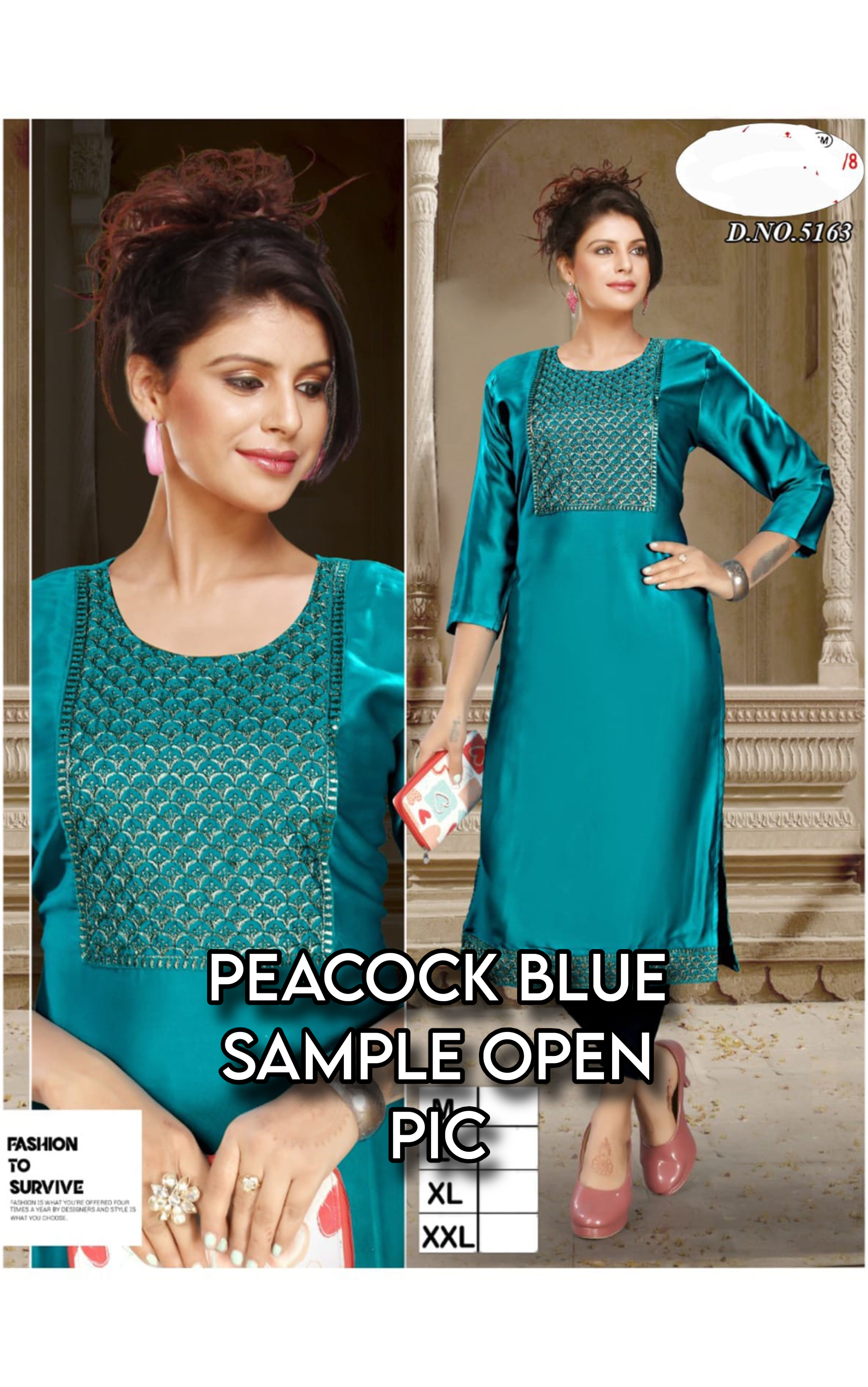 PeacockBlue Satin Kurti